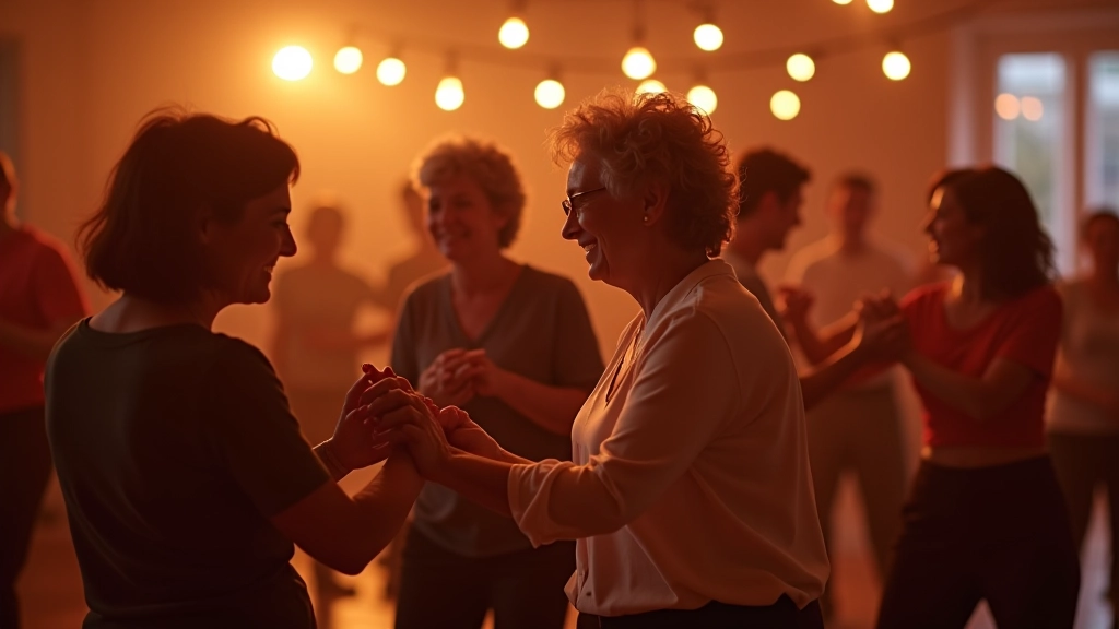 Adults dancing salsa together at a social dance event