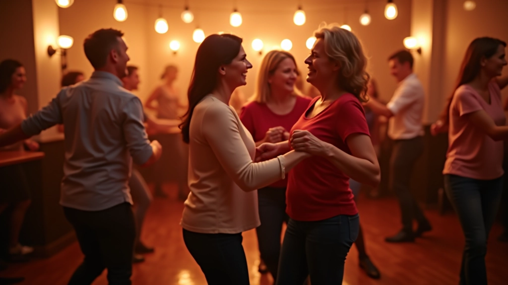 Adults dancing together at a social dance event in Prague