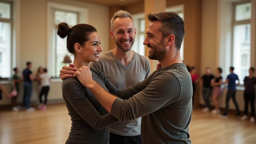 First-time bachata student receiving guidance from an instructor during a beginner class in Prague